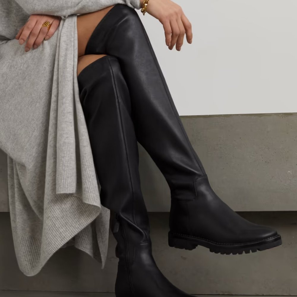Vince Cabria Knee High Over Knee Boots Stretch Leather Black Size 8.5 39 New